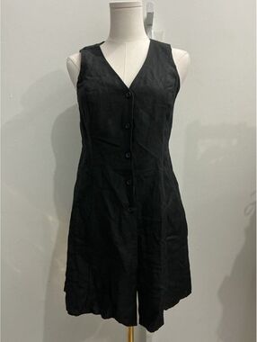 ON 34TH Black Linen Sleeveless v-neck Button Front Dress
